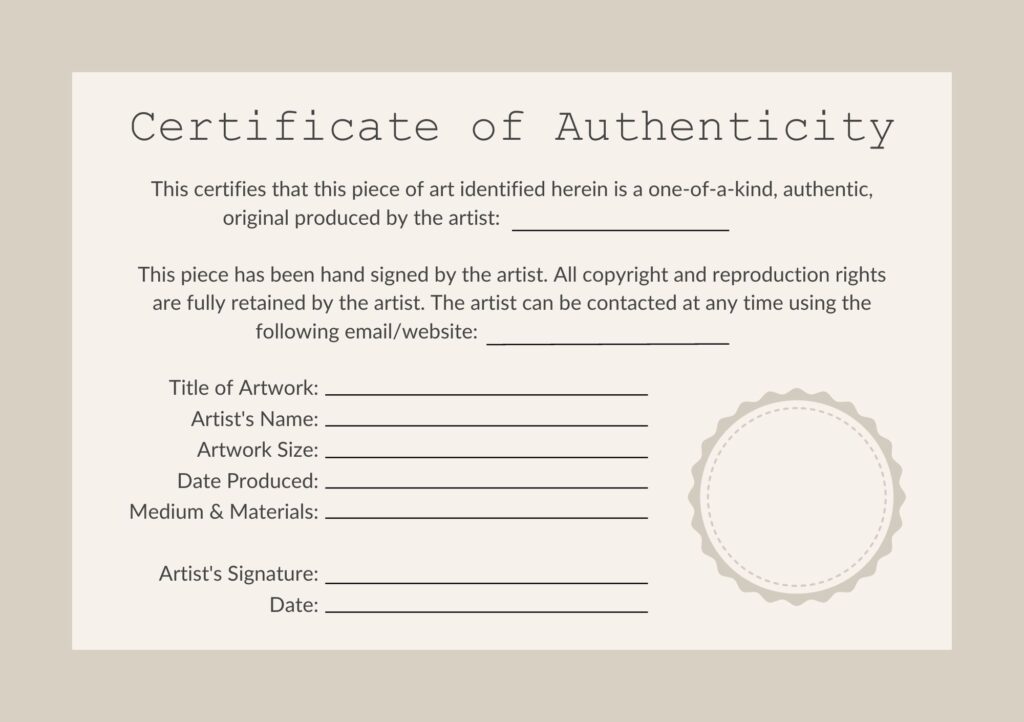 Free Certificate of Authenticity Templates For Artwork