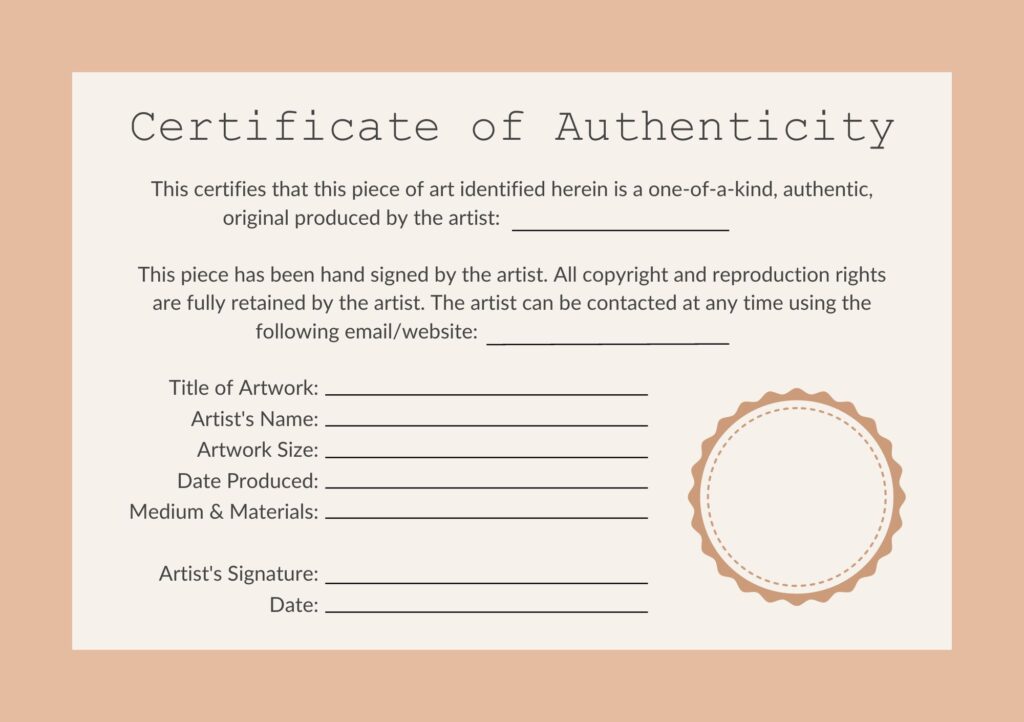 free certificate of authenticity natural orange design